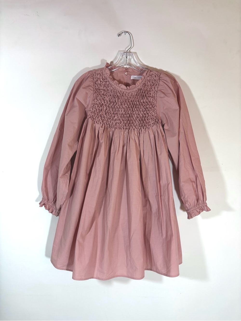 Zara Girls Smocked Voluminous Balloon Sleeve Dress Pink Size 13/14 (164cm)